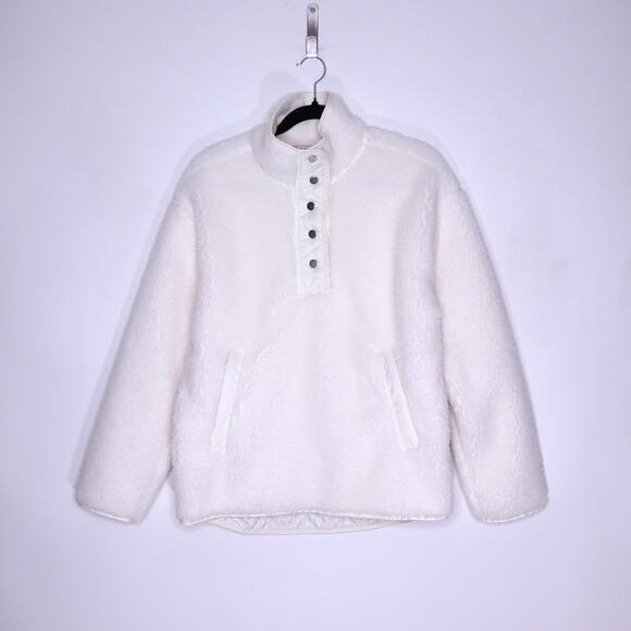 ATHLETA Cozy Sherpa Snap Pullover Sweatshirt White Oversized Filled Women's S - Picture 1 of 11